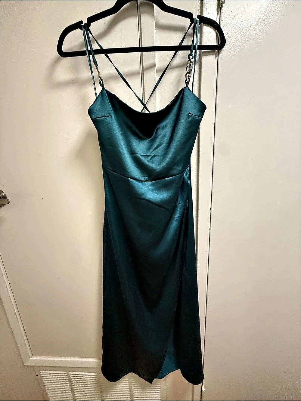 Satin-Style Cowl Neck Dress in Green